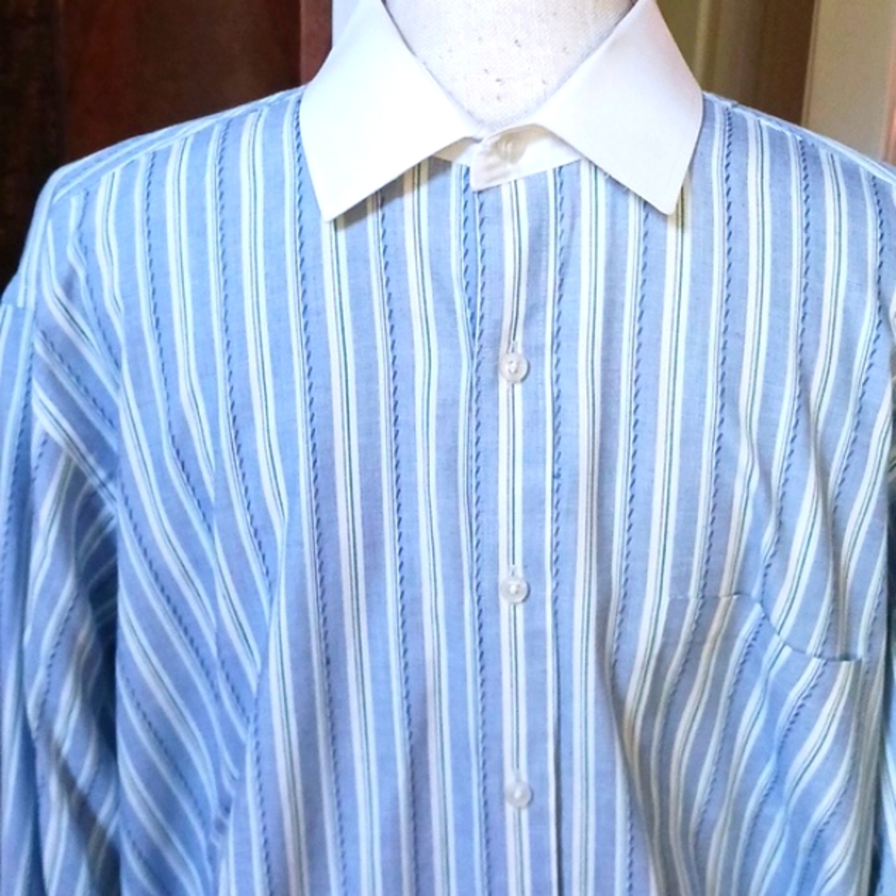 GEOFFREY Beene White Collar Button Down Multi-Color Dress Shirt Size 17 34/35